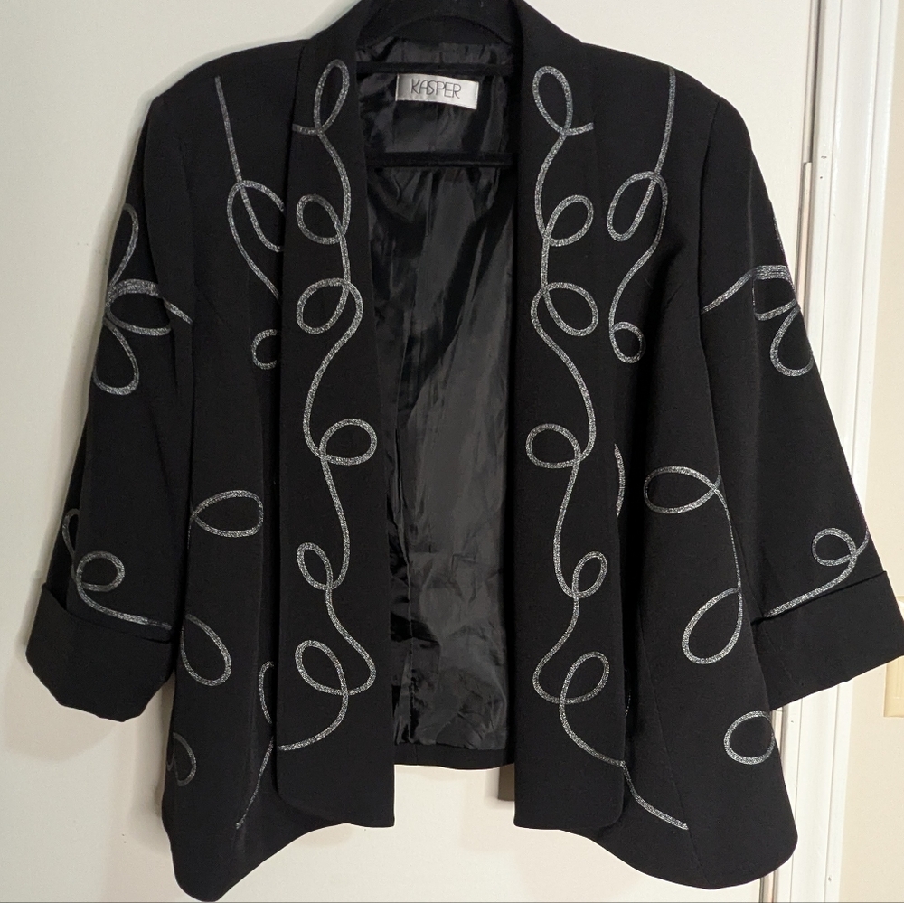Open Front 3/4 Sleeve Blazer With Silver Swirl Pattern #382